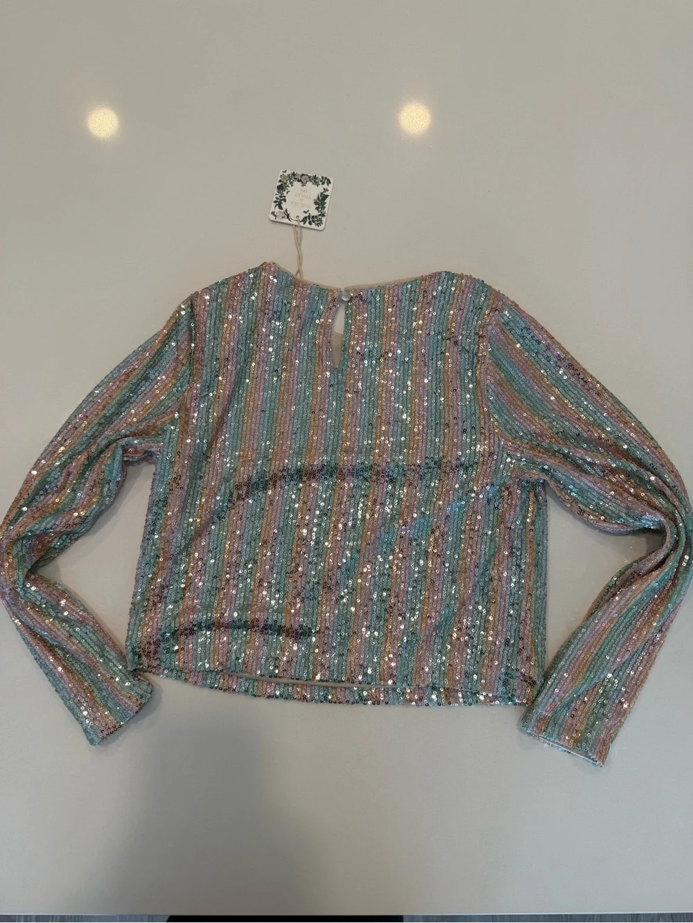 NWT Chelsea & Violet Girls Sequin Pastel Striped Crop Top & Pants Set
